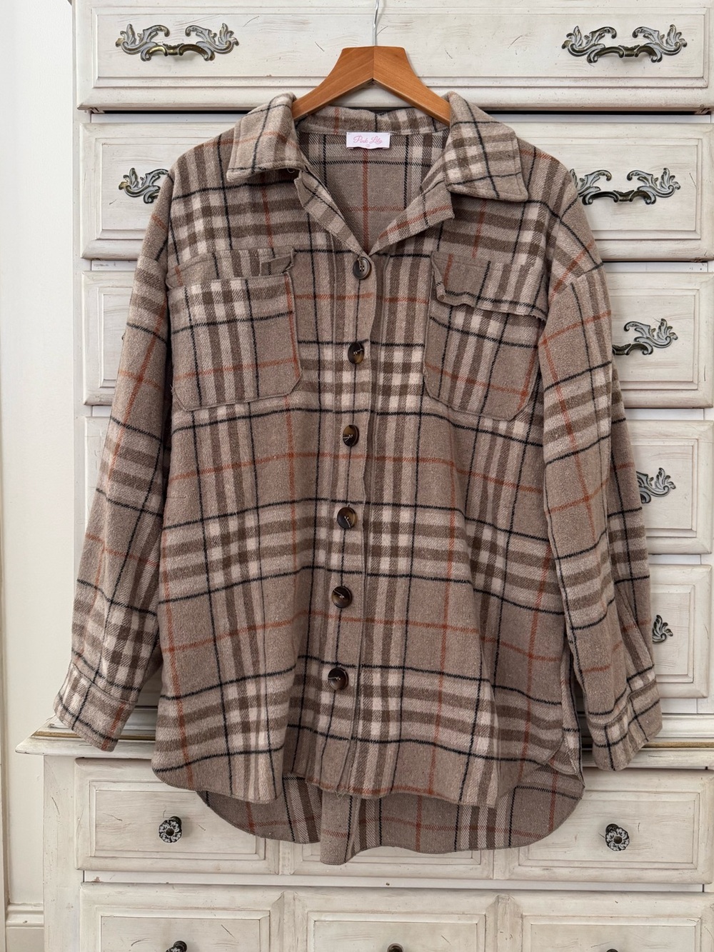 Pink Lily Plaid Wool Pocketed Shacket
